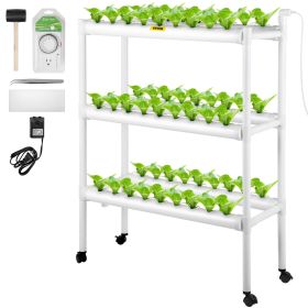 VEVOR Hydroponics Growing System, 54 Sites 6 Food-Grade PVC-U Pipes, 3 Layers Indoor Planting Kit with Water Pump, Timer, Nest Basket