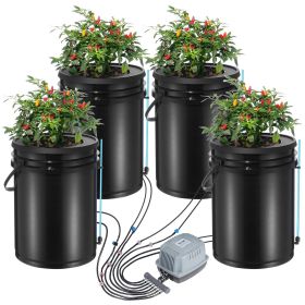 VEVOR DWC Hydroponics Grow System Deep Water Culture with Top Drip 4 Buckets