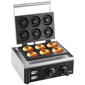 VEVOR Electric Donut Maker, 1550W Commercial Doughnut Machine with Non-stick Surface, 6 Holes Double-Sided Heating Waffle Machine Makes 6 Doughnuts