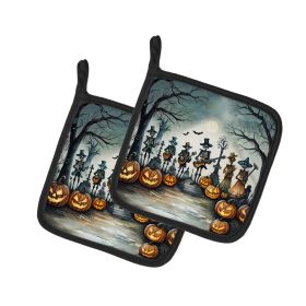 Mariachi Skeleton Band Spooky Halloween Pair of Pot Holders Kitchen Heat Resistant Pot Holders Sets Oven Hot Pads for Cooking Baking BBQ