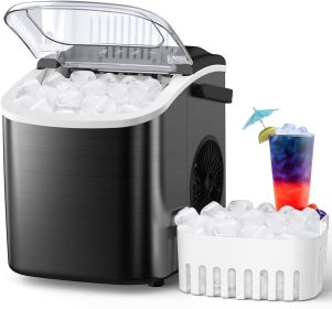 Stainless Steel Countertop Ice Maker, 26.5 lbs/24 Hours, 9 Cubes Ready in 6-8 Minutes, Self-Cleaning Ice Maker, Bullet Ice