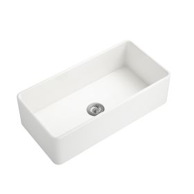 White Farmhouse Sink Deep Apron Sink Undermount Farmhouse Kitchen Sink Single Farm Sink (Color: White)